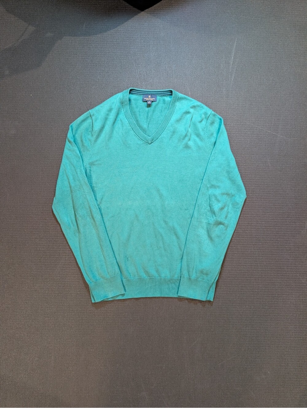 Brooks Brothers Supima Cotton Sweater Mens S Teal V Neck Knit Pullover Preppy